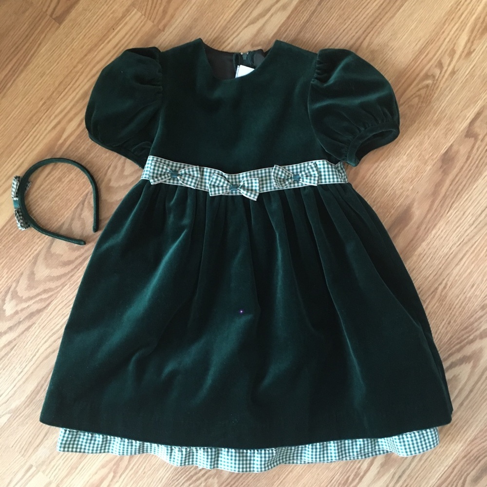 Good Lad of Philadelphia Green Velvet Party Dress w headband size 6